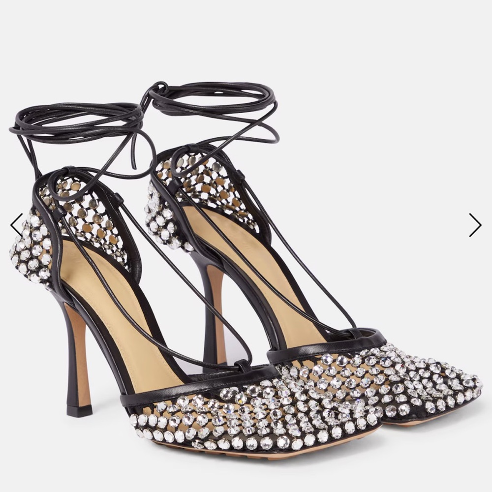 Bottega Veneta Black Crystal Lace-Up Stiletto Pumps